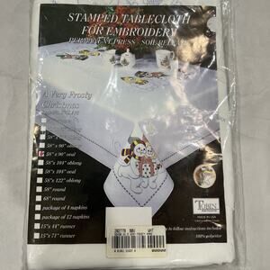 Tobin Stamped CROSS STITCH Embroidery Tablecloth FROSTY XMAS 58" x 90" Oval New